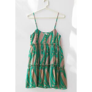 Urban Outfitters Rory Printed Chiffon Mini Dress paisley Green small